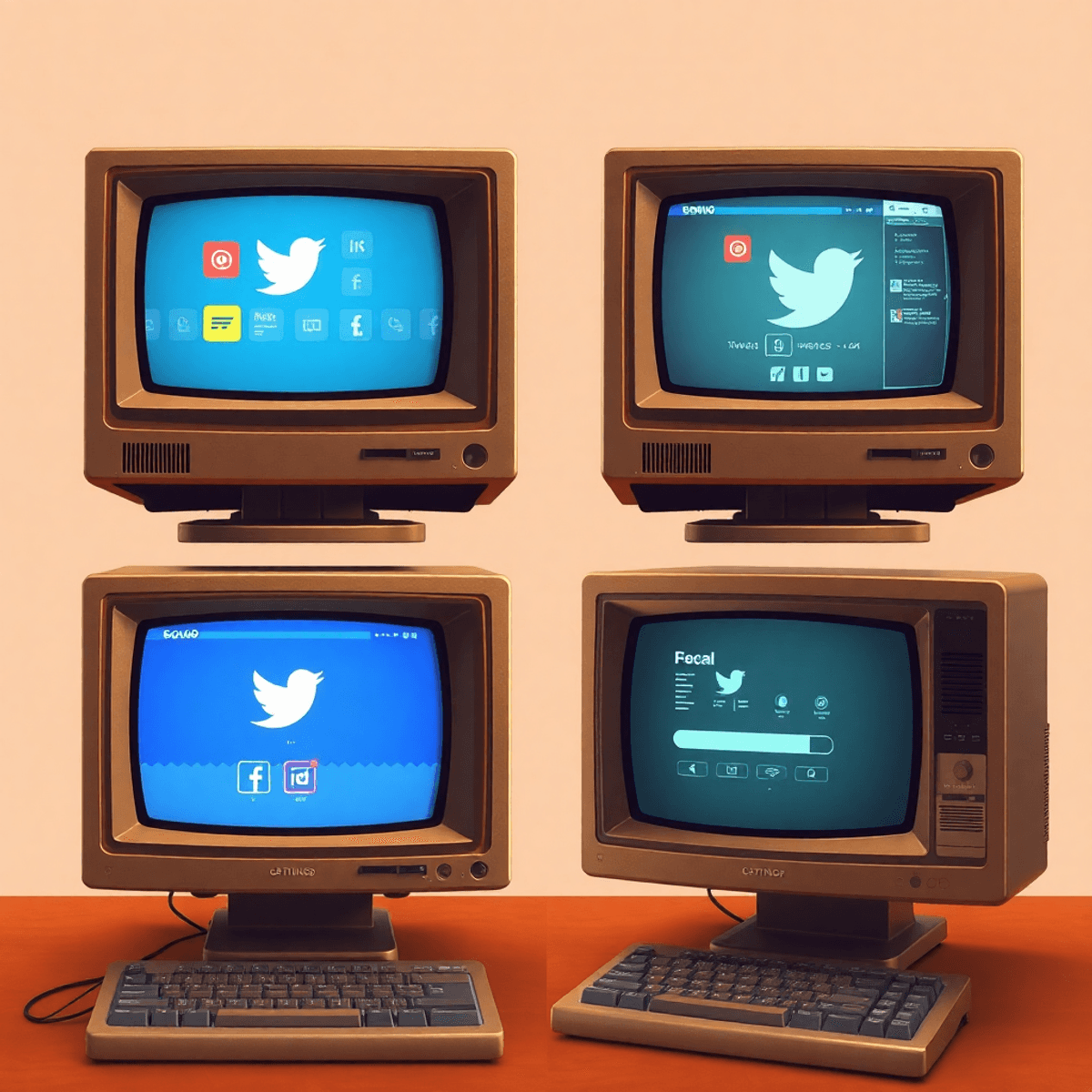 Old Internet - Digital collage of vintage computer screens showing early social media interfaces