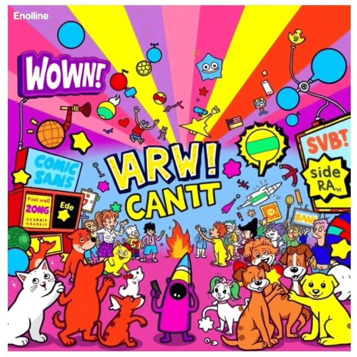 Ugliest Website - A colorful, chaotic website homepage with flashing text and animated GIFs