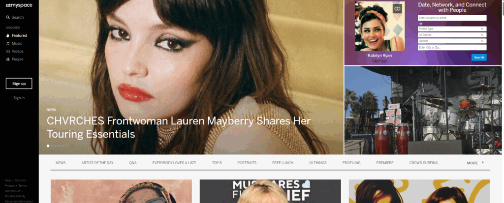 Current MySpace Homepage