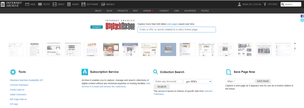 Homepage of The Wayback Machine