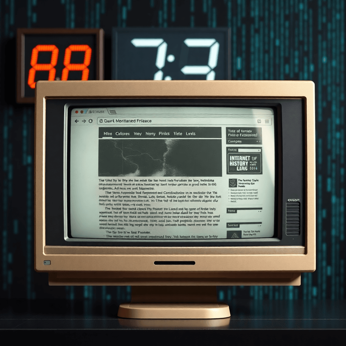 Vintage computer screen showing an old web browser with faded pages