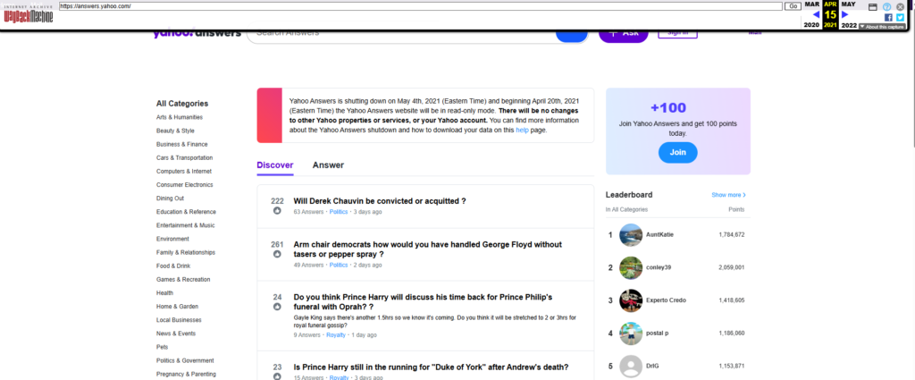 Yahoo Answers Archive From 2021