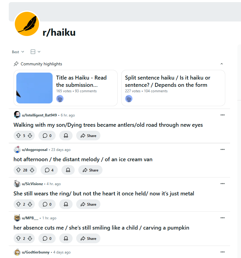 Haiku Reddit Forum